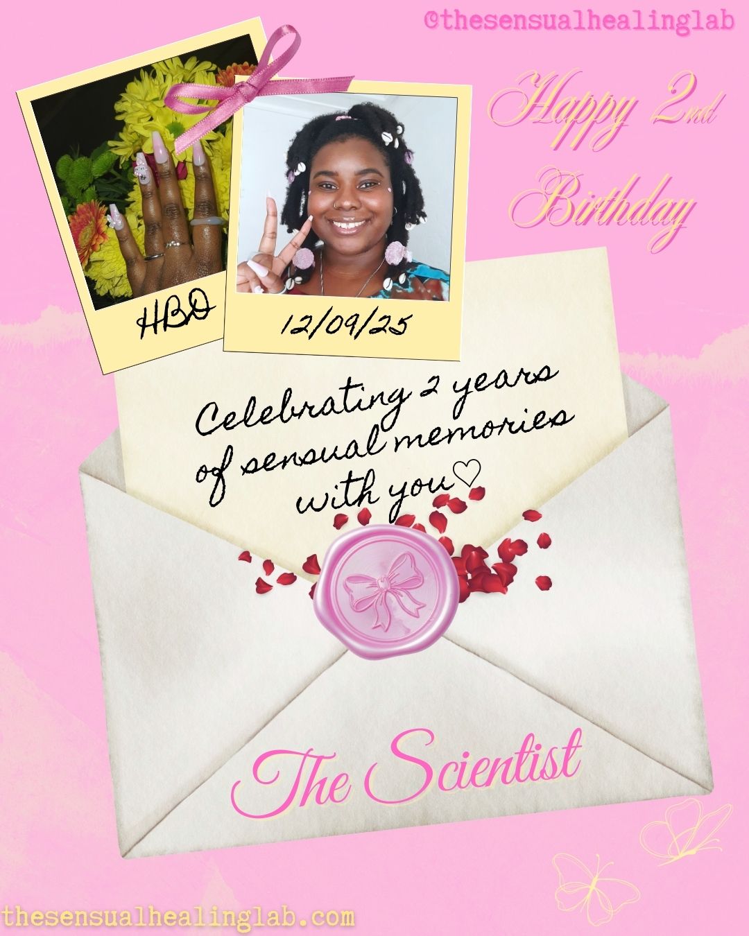 Happy 2nd Birthday card with photos and text on a pink background