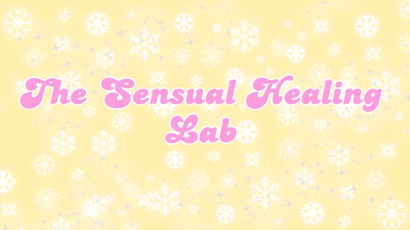 Text 'The Sensual Healing Lab' on a yellow background with white snowflake patterns